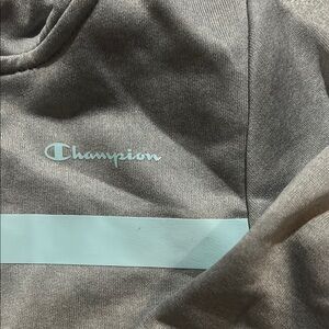 Champion Gray Hoodie with Light Blue Stripe